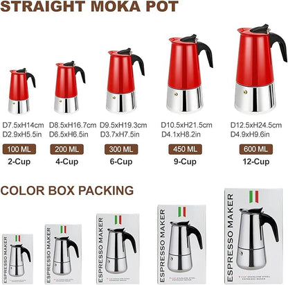4 Cup Stovetop Espresso Maker Stainless Steel Moka Pot Stove Top Percolator Italian Coffee Makers Capable Mocha Greca Machine Cafe Classic Induction Cookers for Home and Camping 200ml 6.6oz