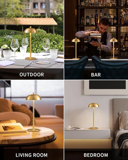 Cordless LED Table Lamp Set of 2, Modern Portable Desk Lamp, 3 Color Stepless Dimming Built-in Rechargeable Battery Lights, for Bedroom, Patio, Outdoor, Restaurant, Bedside Night Lamp(Gold)