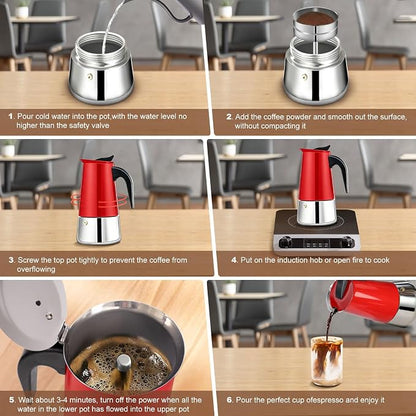 12 Cup Stovetop Espresso Maker Stainless Steel Moka Pot Stove Top Percolator Italian Coffee Makers Capable Mocha Greca Machine Cafe Classic Induction Cookers for Home and Camping 600ml 20oz