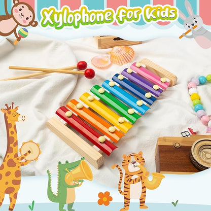LovesTown Wooden Xylophone Musical Toy, 8 Rainbow Keys, 2 Mallets, Educational Instrument for Toddlers