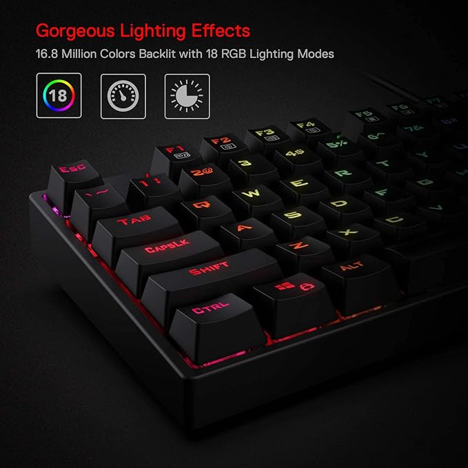 Redragon K582 Wired RGB Mechanical Gaming Keyboard, 104-Key Standard Layout | 16.8M Color Immersive eSports Lighting Vibe, N-Key Rollover for Accurate Combos, 50M-Keystroke Durability, Customize Software