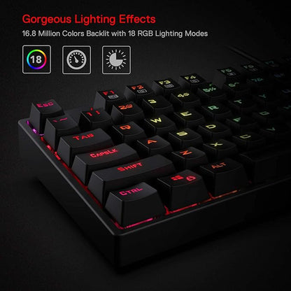 Redragon K582 Wired RGB Mechanical Gaming Keyboard, 104-Key Standard Layout | 16.8M Color Immersive eSports Lighting Vibe, N-Key Rollover for Accurate Combos, 50M-Keystroke Durability, Customize Software