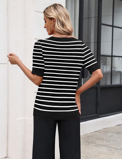 Zeagoo Women's Short Sleeve Sweater 2026 Spring Summer Tops Lightweight Casual V Neck Sweaters Dressy Work Blouses Clothes