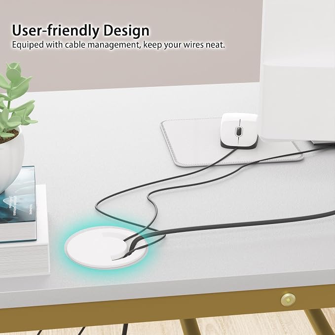 Weehom Computer Desk with Drawers, Home Office Workstation, White Gold | Sturdy and spacious workstation for writing, studying and gaming, Suitable for PC and laptop use