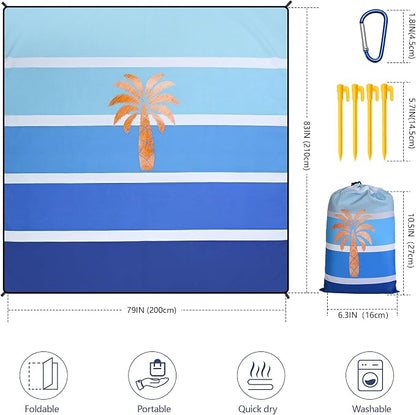 WIWIGO Beach Blanket Waterproof Sandproof Beach Mat 79" X 83"/10'x9'for 2-8 Adults Quick Drying Outdoor Picnic Mat Beach Accessories for Travel, Camping, Hiking