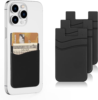 SHANSHUI Phone Card Holder, Silicone Phone Wallet Stick on Credit Card Holder Pocket for Almost All Smartphones (Black/3pcs)
