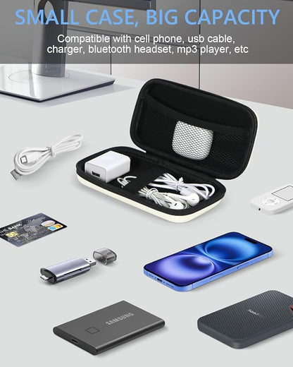 Off White Small Travel Electronic Organizer Case - Universal Hard Carrying Case Portable Storage Pouch Bag for Tech Accessories, Cable, Cord, MP3 Players, Card, Car Key Cash, SD Card