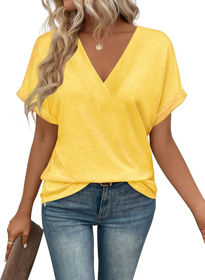 T Shirts Short Sleeve V Neck Tees Womens Tops Beach Vacation Fashion Clothes 2026 Casual Summer Spring Fall Outfits
