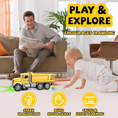 Car Toys for Toddlers, Dump Truck Toy with 1 Self-Lifting Bed, Lights Music Toy Trucks Construction Vehicle with 2 Opening Doors,Toys for 3 4 5 6 Year Old Boy Girl, Kids Christmas Birthday Gifts