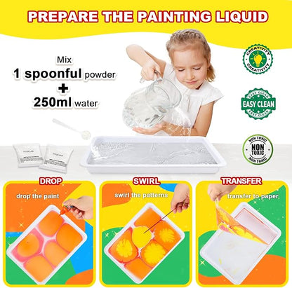 Water Marbling Paint Kit, DIY Arts and Crafts Kit for Girls & Boys 4-8 6-12, Creative Art Supplies, Birthday Gifts for Kids Ages 3+