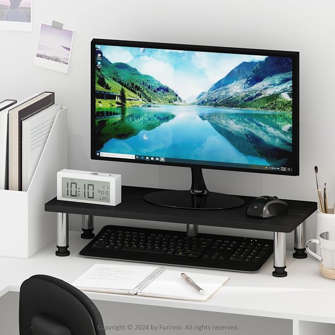 Furinno Turn-N-Tube Monitor Riser Stand, Americano, Stainless Steel Tubes