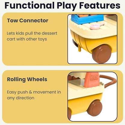 Family Ice Cream Cart Toy — Dessert Pushcart Set with Popsicles, Cones & Donuts, Street Vendor Stall for Dollhouse Pretend Play, Gift for Kids Ages 3+