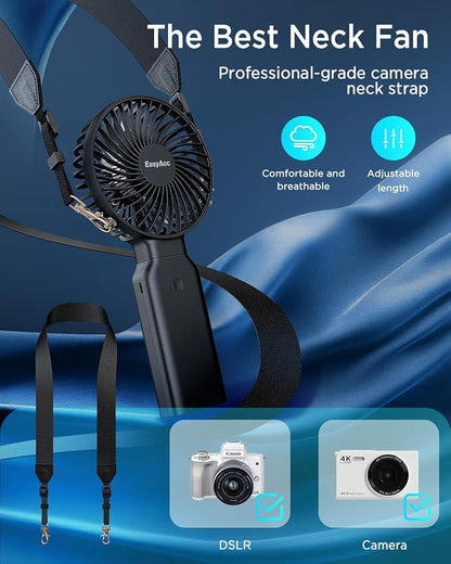 EasyAcc Portable Handheld Fan, 9000mAh + 53H Cooling Time+ ODM Durrable + with Hands-Free Camera Strap + Backup Power + 4 Speeds, Rechargeable Handheld Fan for Travel Outdoor