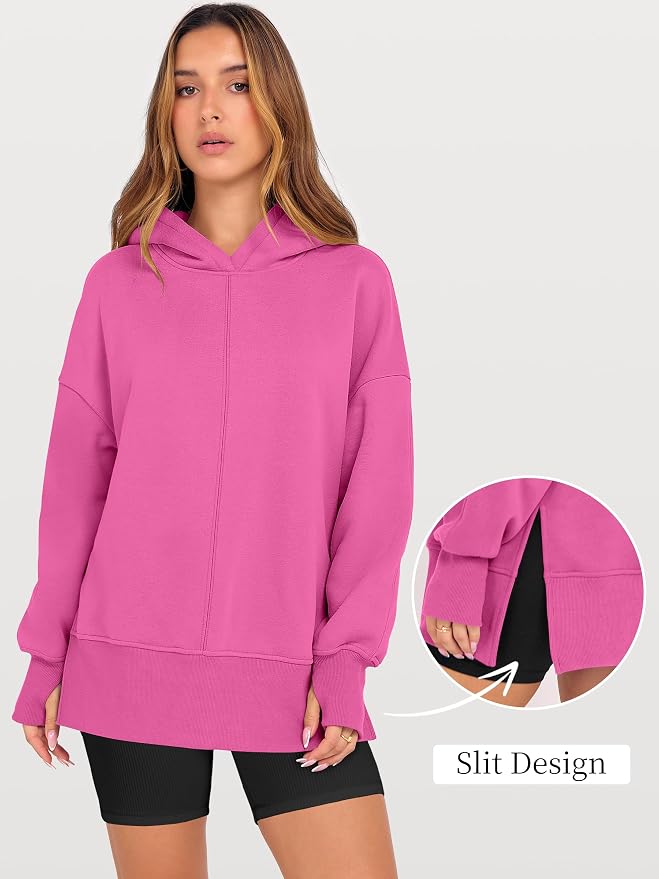 ANRABESS Womens Oversized Hoodies Long Sleeve Fleece Side Slit Hooded Sweatshirts Pullover 2026 Fall Outfits Y2K Clothes