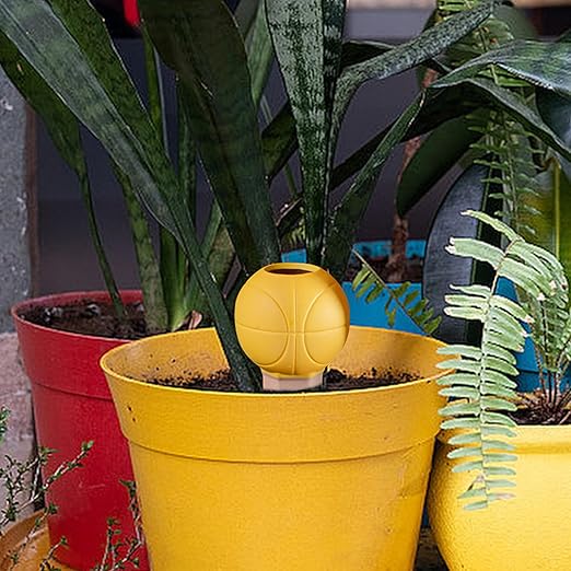 4 Pack Terracotta Watering Spikes, Vacation Self-Watering Planters Devices - Continuous Moisture with Slow Release Watering System - Perfect for Indoor Outdoor Plants (Basketball)