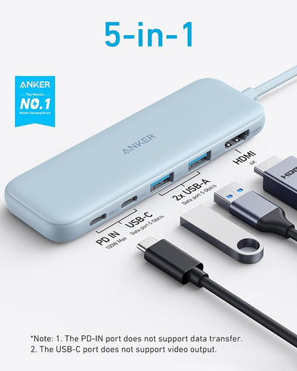Anker USB C Hub, 5-in-1 USBC to HDMI Splitter with 4K Display | 85W Max PD, 1 Powered USB-C 5Gbps & 2 Powered USB-A 3.0 5Gbps Data Ports, for MacBook Pro, MacBook Air, Dell and More (Blue)