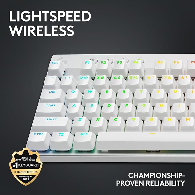 Logitech G PRO X TKL Lightspeed Wireless Gaming Keyboard (Tactile) - White | Lightspeed wireless, Ultra-Portable Tenkeyless Design, LIGHTSYNC RGB, PBT keycaps, Tactile Switches