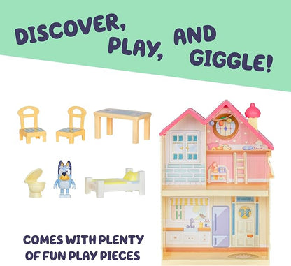 Mini House Playset with 2.5" Figure & 5 Accessories, 3 Room Play House Toys with Carry Handle, Compact Travel Toy