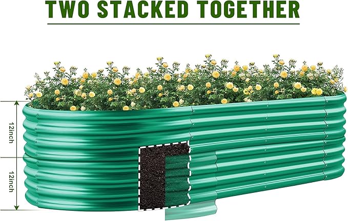 Land Guard 8×4×1 ft Green Raised Garden Bed, Garden Raised Bed, Above Ground Flower Bed for Vegetables, Flowers, Herbs（Green）…