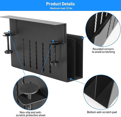 MAXECHO Desk Side Storage, Under Desk Laptop Mount, Table Side Hanging File Organizer, No Drill Clamp On Cable Management Tray, Laptop Holder with Magnetic Pen Holder for Office and Home, Load 22 Lbs