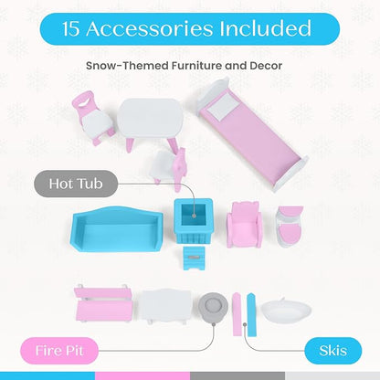 Delta Children Ski Chalet A-Frame Dollhouse - Includes 15 Accessories - Fits 12-inch Dolls - Pretend Play Dream Gift for Ages 3+