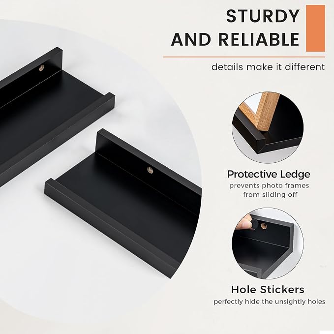 FLYJOE Picture Ledge Shelf, Floating Shelves Set of 2, 40 Inches Nursery Book Shelves for Toys Storage, Kids Bookshelf Wall Mounted for Living Room Bedroom Decor Books Photo Frames, Black