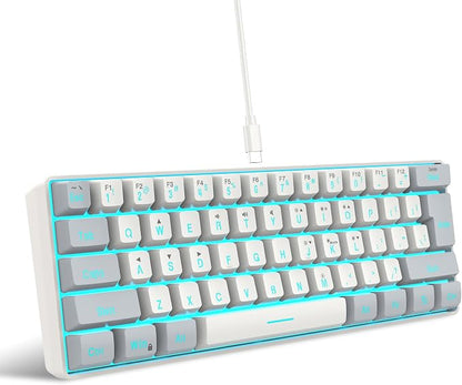 Snpurdiri 60% Wired Gaming Keyboard, 61 Keys RGB (Grey-White) | Backlit Small Gaming Keyboard for PC/Mac Gamer, Typist, Travel, Easy to Carry on Business Trip
