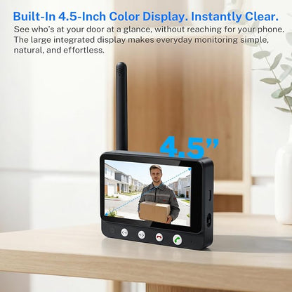 Wireless Doorbell Camera Video Monitor with Display 4.5" Screen Indoor Visual Base Station, Two Way Talk, Smart AI Motion Detection, Night Vision, Cloud Storage.