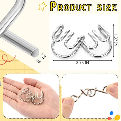 Metal Wire Puzzle Set of 8 with Pouch, Brain Teaser Puzzles IQ Test Ring Disentanglement Unlock Interlock Game Trick Metal for Party Favor Challenge (E Style)