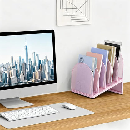 gianotter Desktop File Organizer with 5 Compartments | Desk Organizer Paper Organizer for Desk Workspace Organizers for Office Supplies (Pink, Inclined Style)