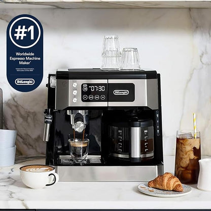 De'Longhi All-in-One Espresso & Coffee Maker, 10-Cup Pot, Milk Frother | #1 Worldwide Espresso Machine Maker, Dual Heating System, Milk Frother, 15-Bar Pressure