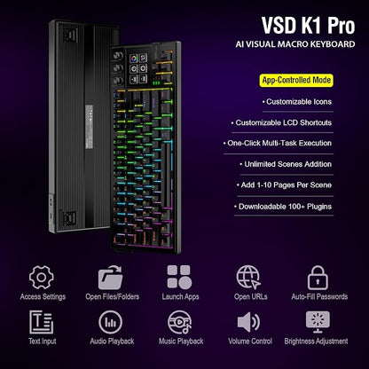 K1 Pro Macro Keyboard, Wired Only Full-Key Programmable On-Board Keypad, Custom Gaming Streaming Mechanical Keyboards with Screen & Knob, Gasket, RGB Backlit, Hot Swappable Shortcut Pad