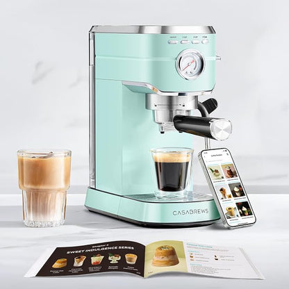 CASABREWS CM5418 Espresso Machine, Small Coffee Maker with Steam Wand | Stainless Steel, 20-Bar Pump, Built-in Pressure Gauge, Powerful Steam Wand for Cappuccino Latte for Home, 34oz Water Tank