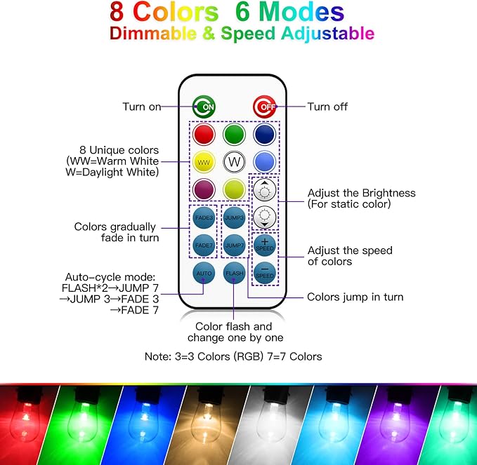 Mlambert 144Ft(3x48ft) Multicolor Outdoor Patio Lights, Dimmable RGB Cafe String Lights with 45+6 Waterproof LED Bulbs for Garden Bistro-Black 3 Pack
