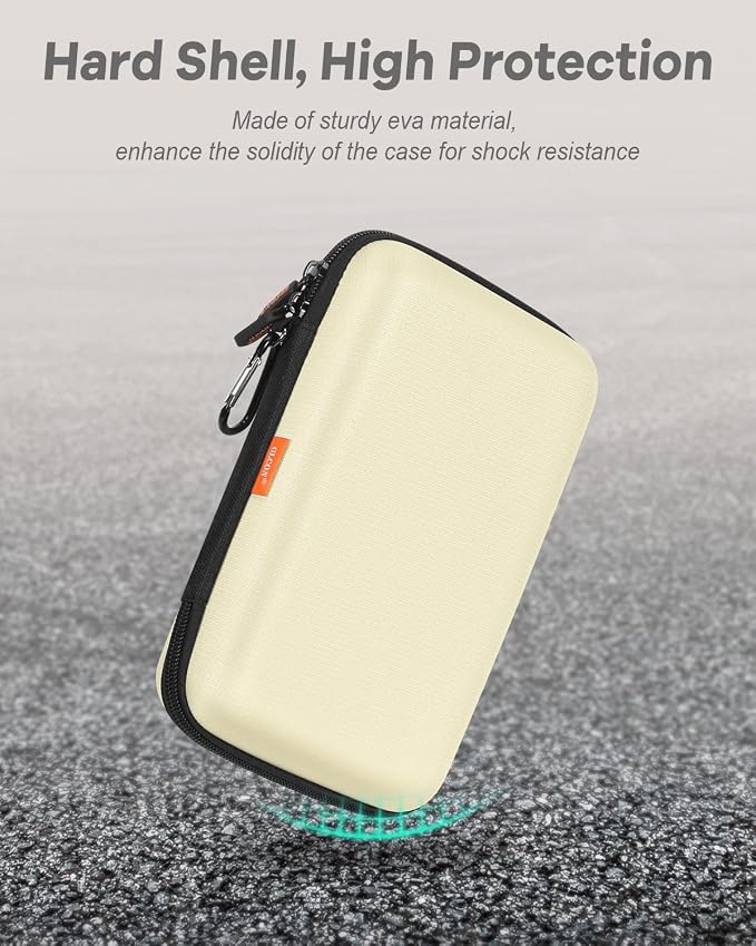 Clean-Beige Hard Shell Case for Electronic Accessories Organizer - Large Hard Carrying Case for Power Bank, External Hard Drive, Cell Phone, Charger, Cable - Portable Protection Travel Pouch Bag