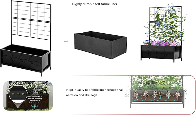 Zhongma Sturdy Raised Garden Bed with Trellis (15.75 x 35.43 x 48.8 in) for Vegetables Flower, Planter Box for Backyard Patio Balcony