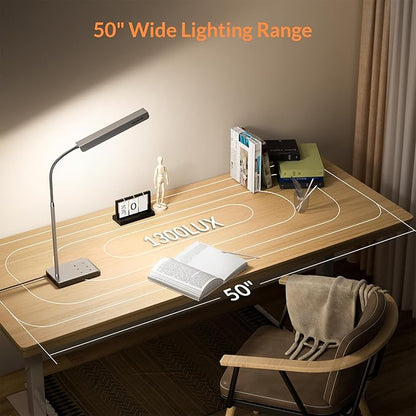 LED Desk Lamp, 12W Reading Desk Lamp for Office Home with 60 Lighting Modes, Touch Control & Timer Function, 750LM Bright Eye-Caring Gooseneck Desk Light Table Lamp for Study, Work, Silver