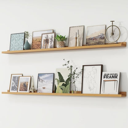 Picture Ledge Shelf, Floating Shelves Set of 2, 72 Inches Long Large Nursery Book Shelves for Toys Storage, Kids Bookshelf Wall Mounted for Living Room Bedroom Decor Books Photo Frames, Natural Oak