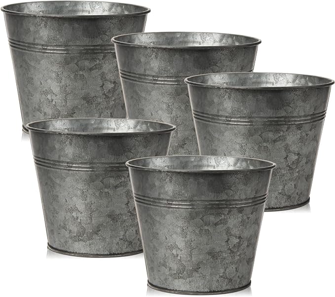 Briful 5PCS Galvanized Buckets 7.1In Rustic Farmhouse Metal Bucket Galvanized Flower Bucket Home Indoor Outdoor Decorative Tin Planters