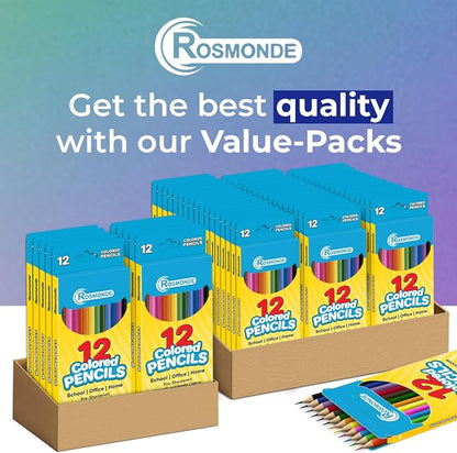 Rosmonde 12 Pack Colored Pencils (144 Count), Assorted Pre Sharpened Colors Set, Easy Hold Grip, Classroom Art Supplies, Bulk Coloring Set for Schools, Teachers, Drawing & Creative Projects