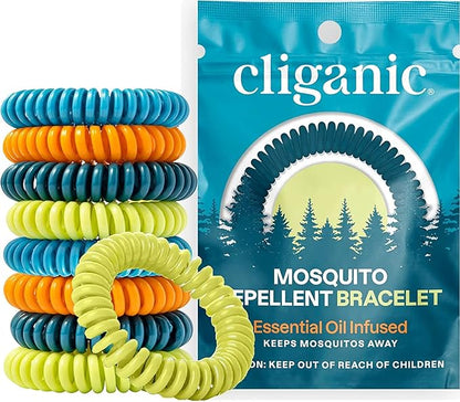 Cliganic 50 Pack Mosquito Repellent Bracelets for Adults & Kids - Natural DEET-Free Bands, Individually Wrapped