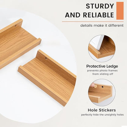Picture Ledge Shelf, Floating Shelves Set of 2, 48 Inches Long Large Nursery Book Shelves for Toys Storage, Kids Bookshelf Wall Mounted for Living Room Bedroom Decor Books Photo Frames, Natural Oak