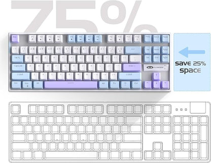 MageGee 75% Mechanical Gaming Keyboard, Red Switch, LED Blue Backlit, 87 Keys Compact TKL Wired Keyboards for Windows Laptop PC Gamer - White/Blue
