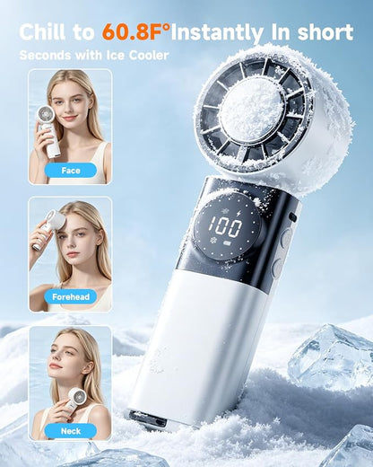 Handheld Turbo Fan 5000mAh Cooling Fan with TEC Semiconductor Fast Chilling, 5 Speeds, 135° Foldable & 360° Airflow, USB Output for Phone Charging, Portable Desktop or Neck Fan for Travel Outdoor Home