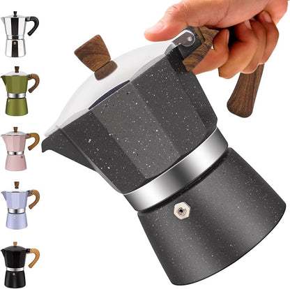 6 Cup Aluminum Moka Pot Classic Stovetop Espresso Coffee Maker 300ml 10oz Coffeemaker Percolator Mocha Pot Greca Coffee Maker Cafe Makers for Italian and Cuban Café Brewing Gray