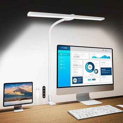 LED Desk Lamps for Home Office, Gooseneck Desk Lamps with Clamp, 30 Lighting Modes Adjustable, 18W Eye-Caring Desk Light, for Reading, Study, Workbench