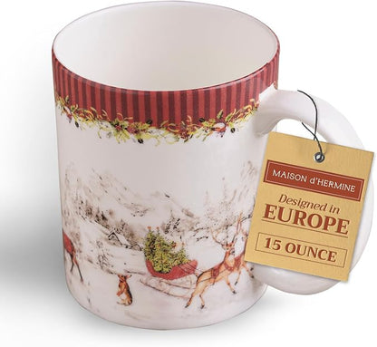 Maison d' Hermine Coffee Mug with Handles Tea Cups (15 Ounce, Pack of 1) | Fine Bone China Coffee Mugs for Hot Beverages Cappuccino Latte Home Hotel Spring Summer -Christmas Tradition - Landscape