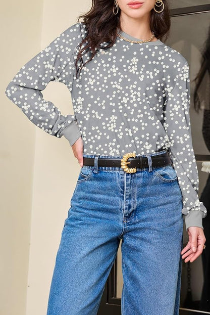 EVALESS Womens Crewneck Long Sleeve Tops Casual Polka Dots Tops Fall 2026 Tshirts Shirts