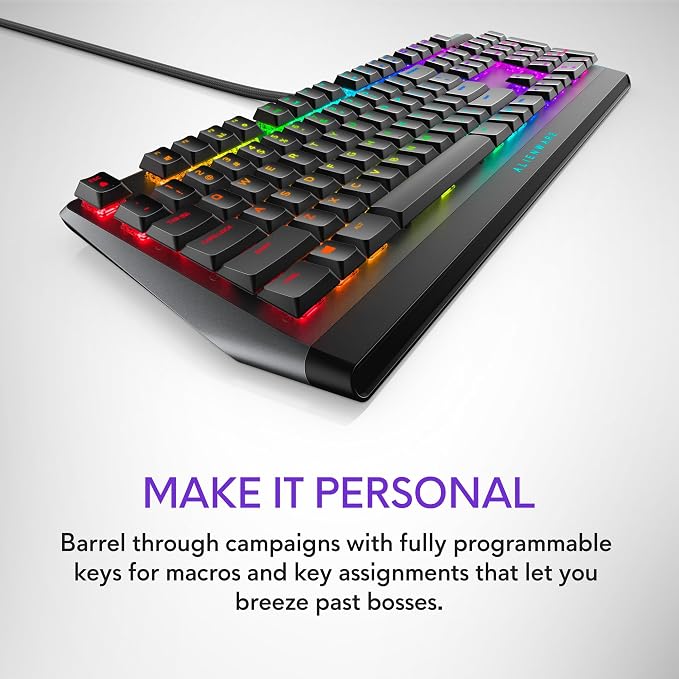 Alienware Low-Profile RGB Gaming Keyboard AW510K, AlienFx Per Key RGB LED Color Backlighting, Media CONTROLS & USB Passthrough, Cherry MX Low Profile Red Switches | USB, Numeric Keypad, Adjustable Height, Media Hot Keys, Dark Side of the Moon, Gaming R...