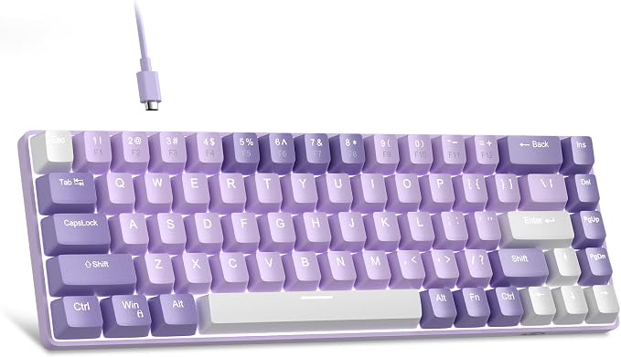 MageGee Portable 60% Mechanical Gaming Keyboard, MK-Box LED White Backlit Compact 68 Keys Mini Wired Office Keyboard with Red Switch for Windows Laptop PC Mac - Violets